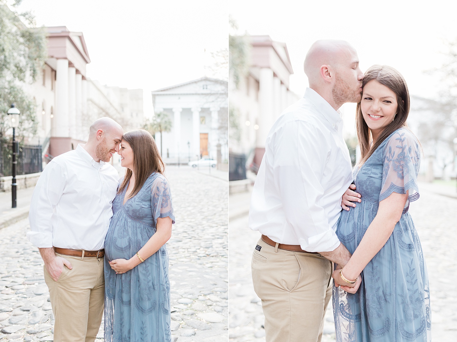 Charleston Maternity session with mom in blue lace dress by Pink Blush | Caitlyn Motycka Photography