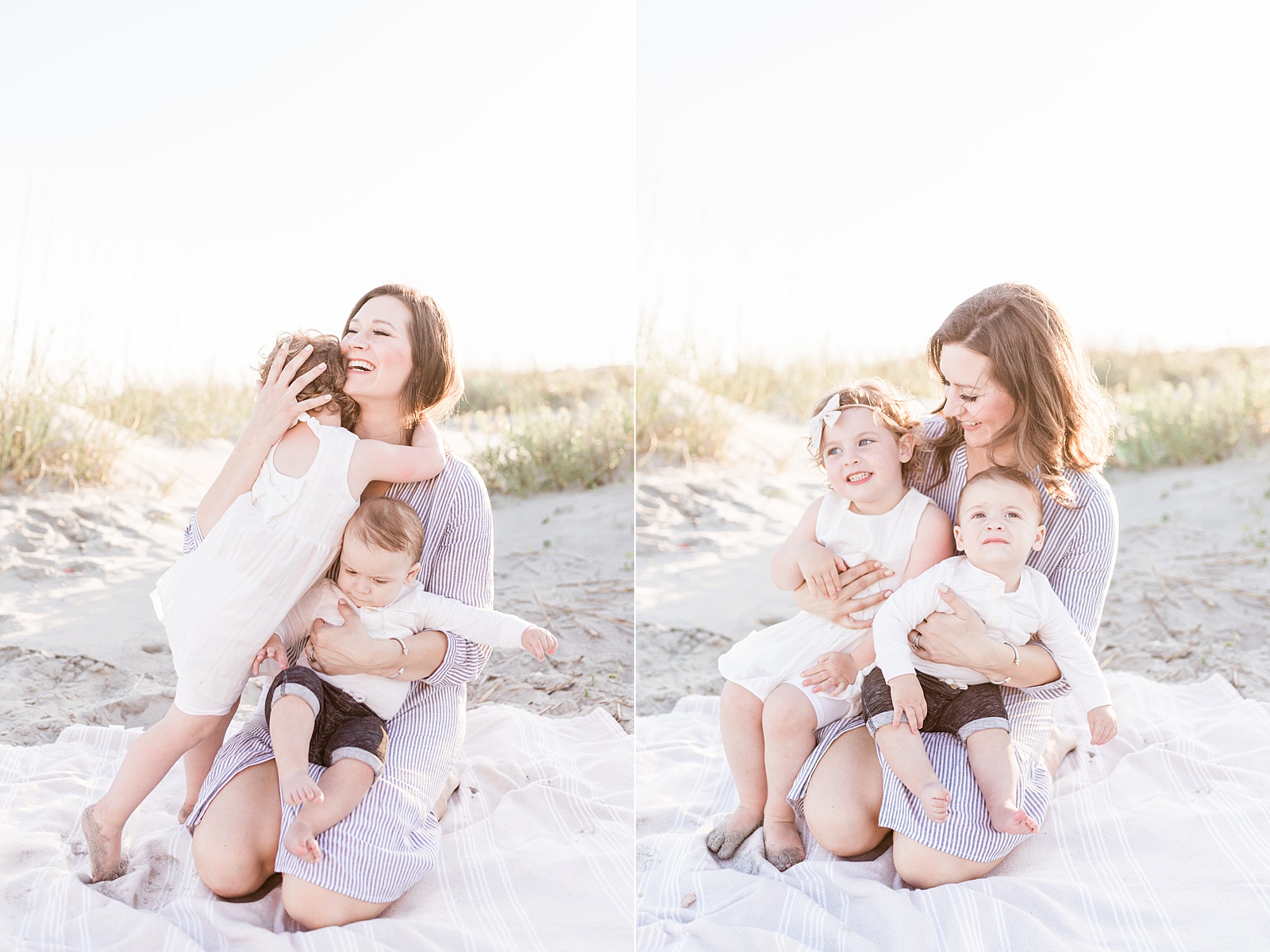 Mom and kids during beach family session outside of Charleston, SC | Caitlyn Motycka Photography