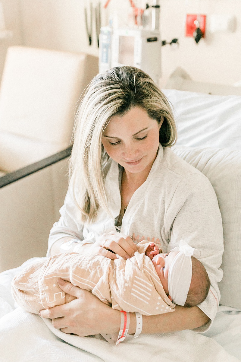 Mama and baby girl at Roper St. Francis Fresh 48 session with Charleston Newborn Photographer, Caitlyn Motycka Photography.