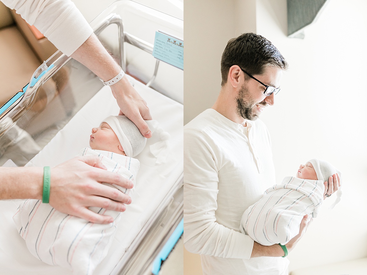Father and son newborn photos in the hospital | Caitlyn Motycka Photography