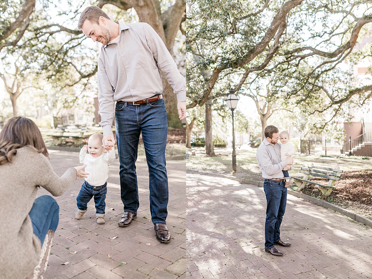 One year old celebrates birthday with a milestone session in Downtown Charleston. Photos by Charleston Family Photographer, Caitlyn Motycka Photography.
