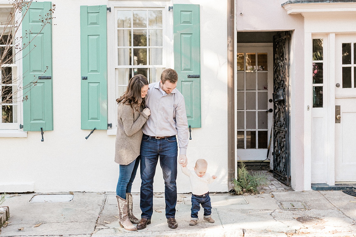 One year milestone session in Downtown Charleston, SC. Photos by Caitlyn Motycka Photography.