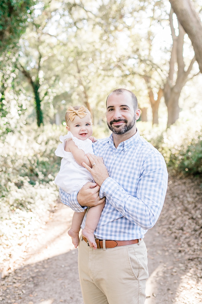 Portrait of Daddy and baby girl at Hampton Park Photoshoot in Charleston, SC | Caitlyn Motycka Photography 