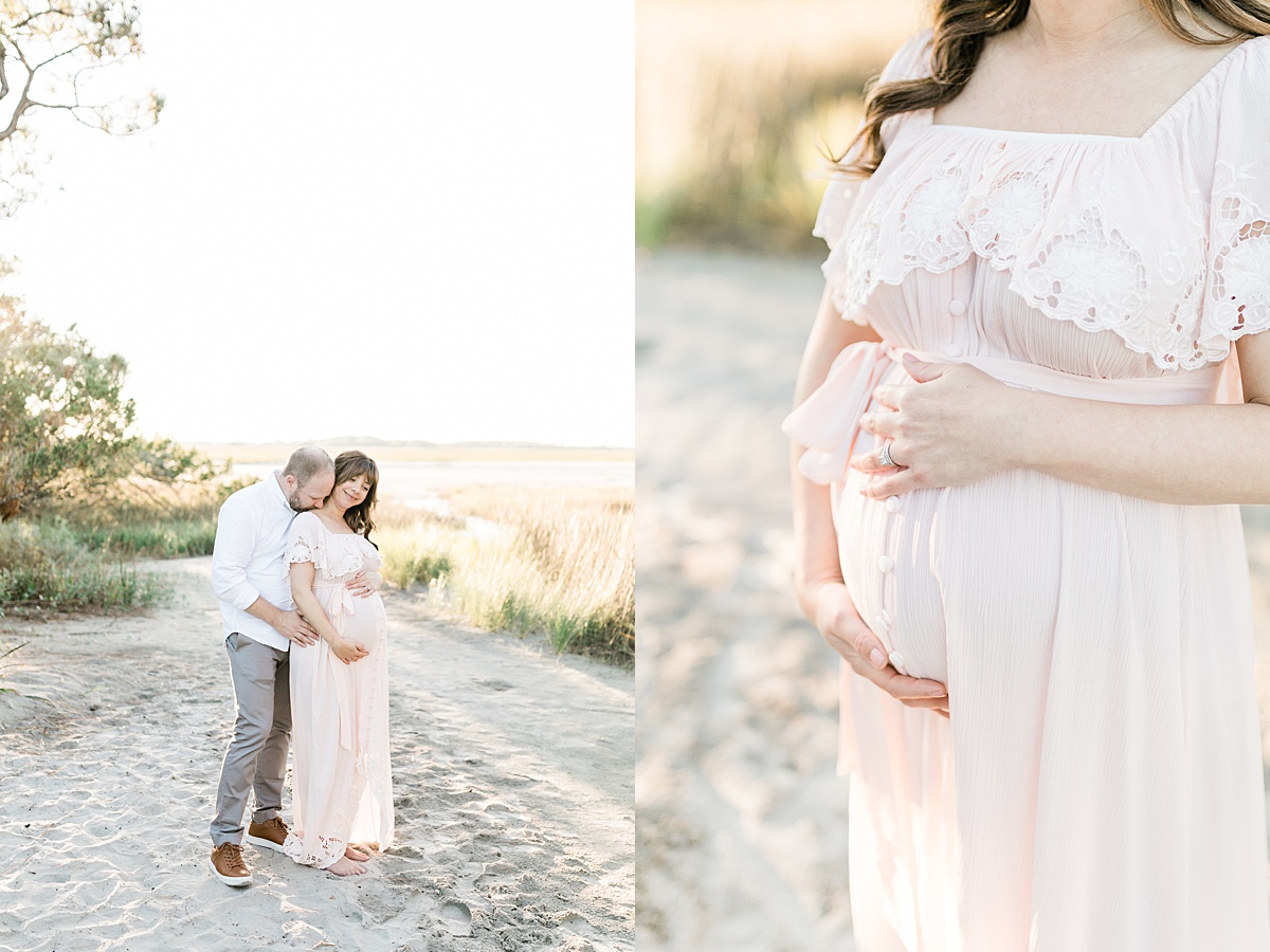 First-time parents maternity photoshoot at Folly Beach. Photographed by Caitlyn Motycka Photography. 