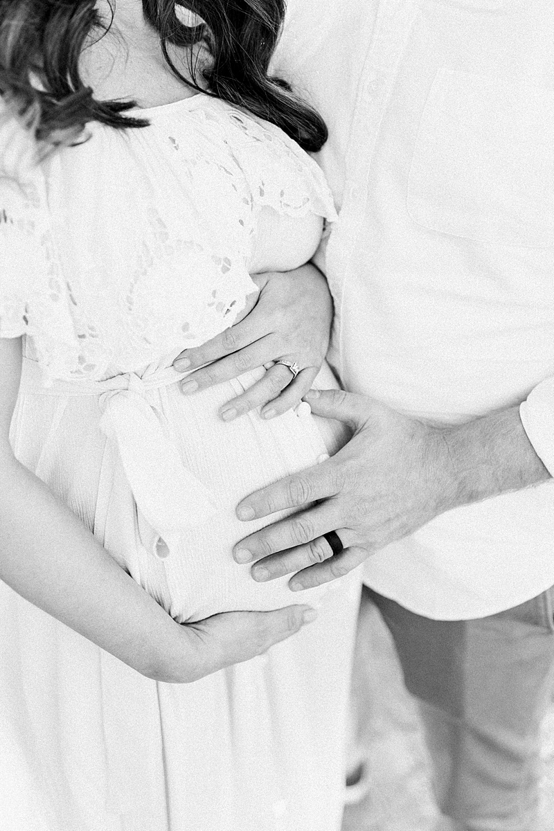 Folly Beach Maternity Photoshoot on black and white film. Photographed by Charleston Newborn Photographer, Caitlyn Motycka Photography.