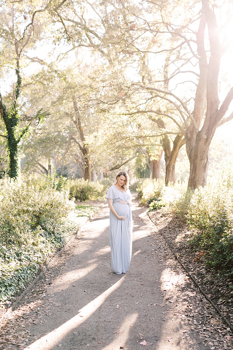 Golden hour sunset maternity session on film at Hampton Park | Caitlyn Motycka Photography