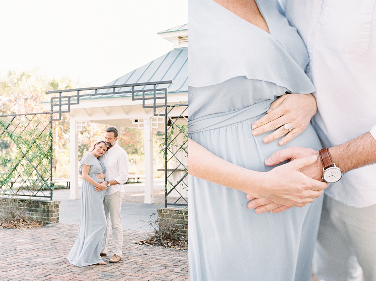 Happy parents-to-be during maternity photoshoot at Hampton Park in Charleston, SC. Photos by Caitlyn Motycka Photography. 