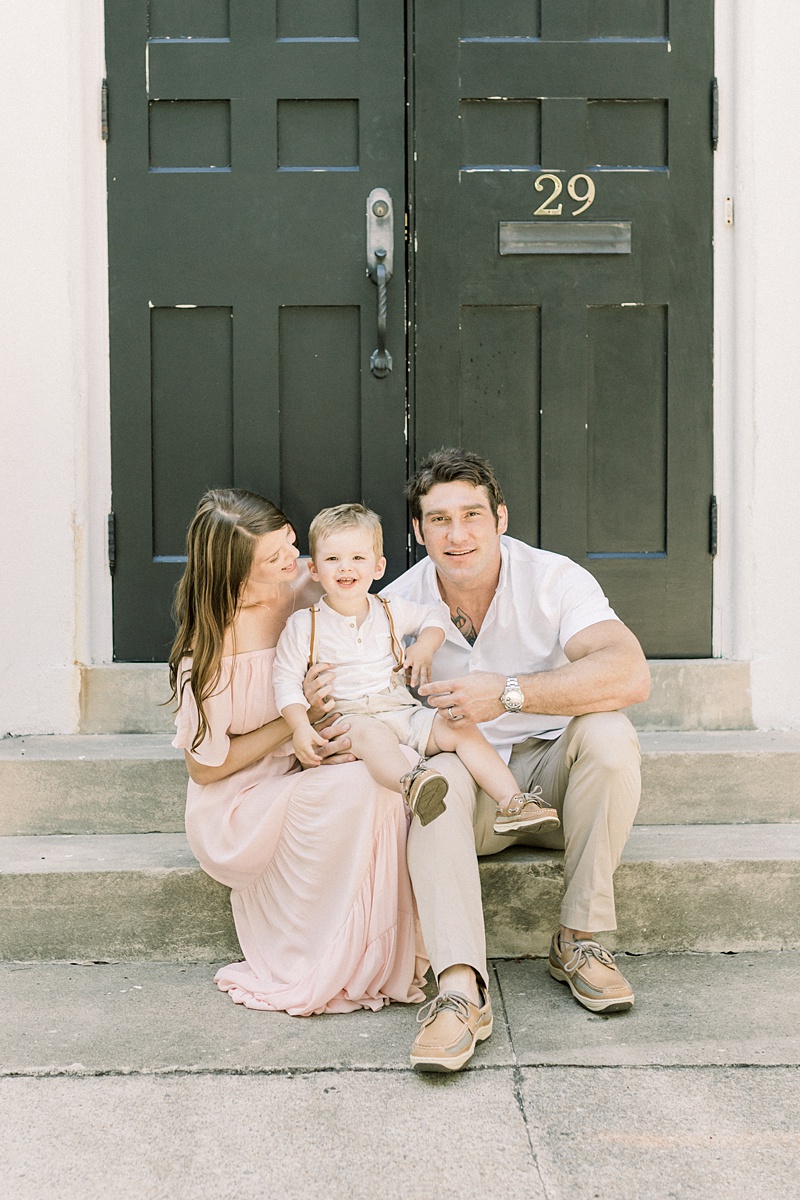 Front porch photos in Downtown Charleston. Photos by Caitlyn Motycka Photography.