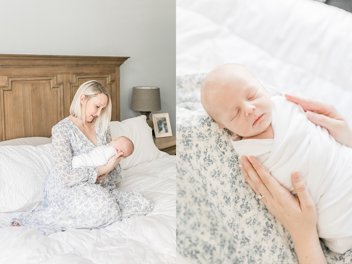 Mama and baby during lifestyle newborn session in Mount Pleasant. Photos by Caitlyn Motycka Photography. 