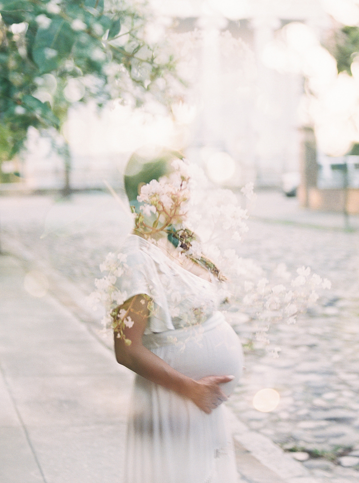 Double exposure of maternity session in Charleston. Photo by Caitlyn Motycka Photography.