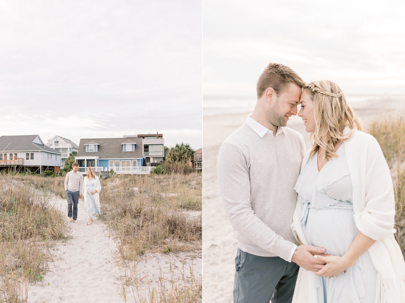 First time parents celebrating pregnancy with a babymoon at Folly Beach. Photos by Caitlyn Motycka Photography.