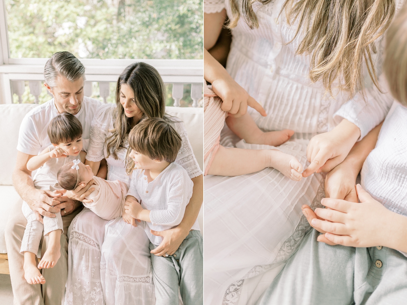 Family looking at newborn baby on Mom's lap. Photos by Caitlyn Motycka Photography.