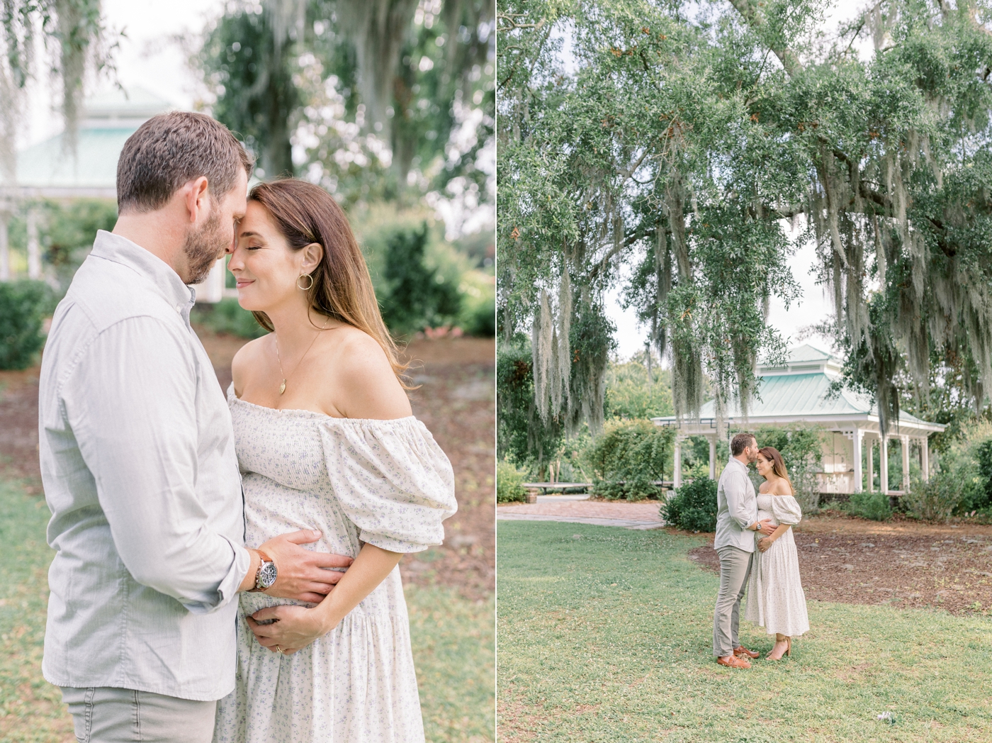 Mom and dad to be walking through Hampton Park | Photo by Caitlyn Motycka Photography.