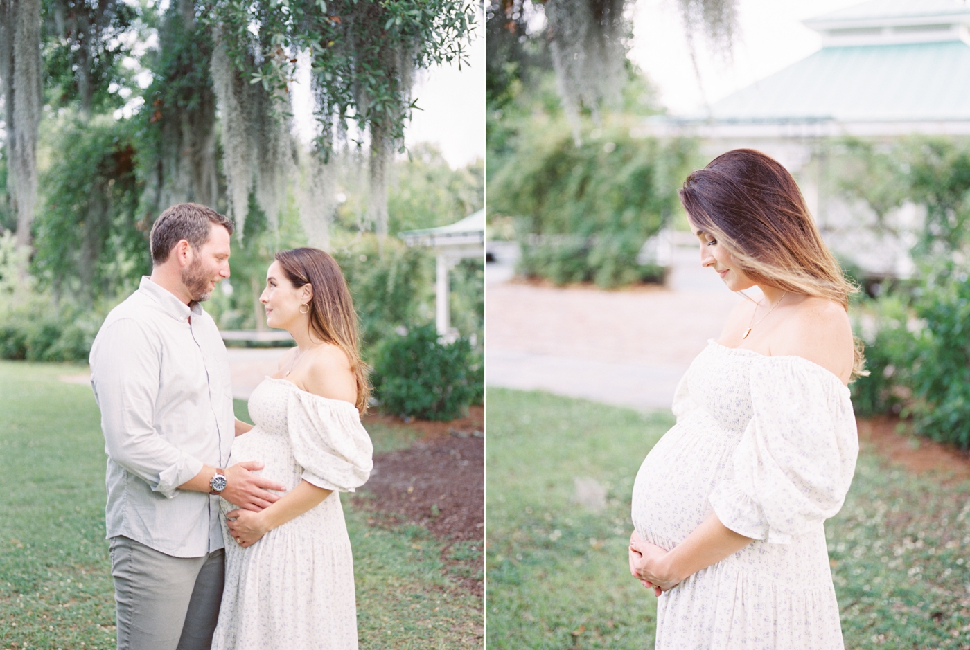 Mom and dad to be in Hampton Park | Photo by Caitlyn Motycka Photography.