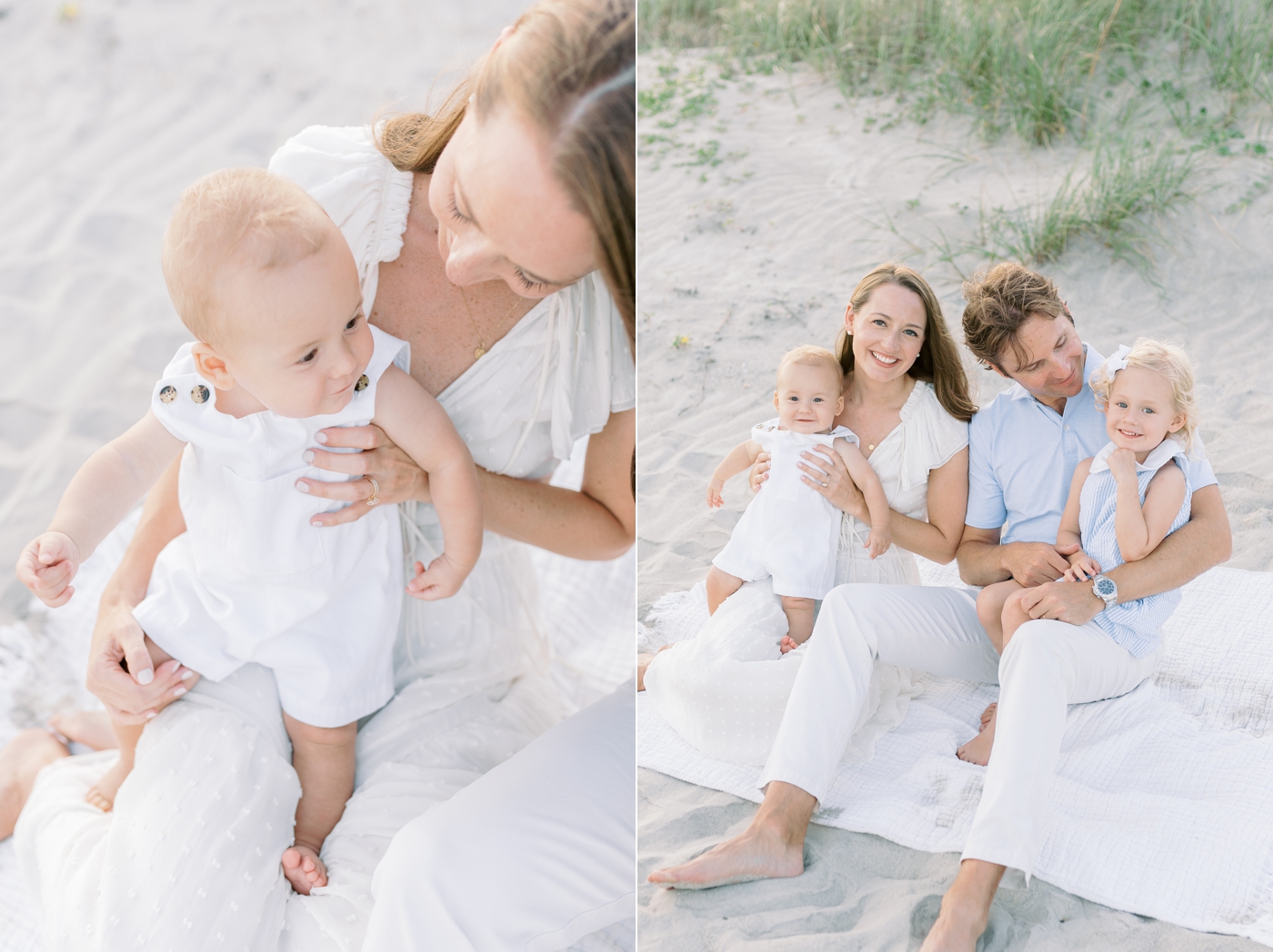 Family of four sitting on the beach during their Isle of Palms Family Session |Photo by Caitlyn Motycka Photography.