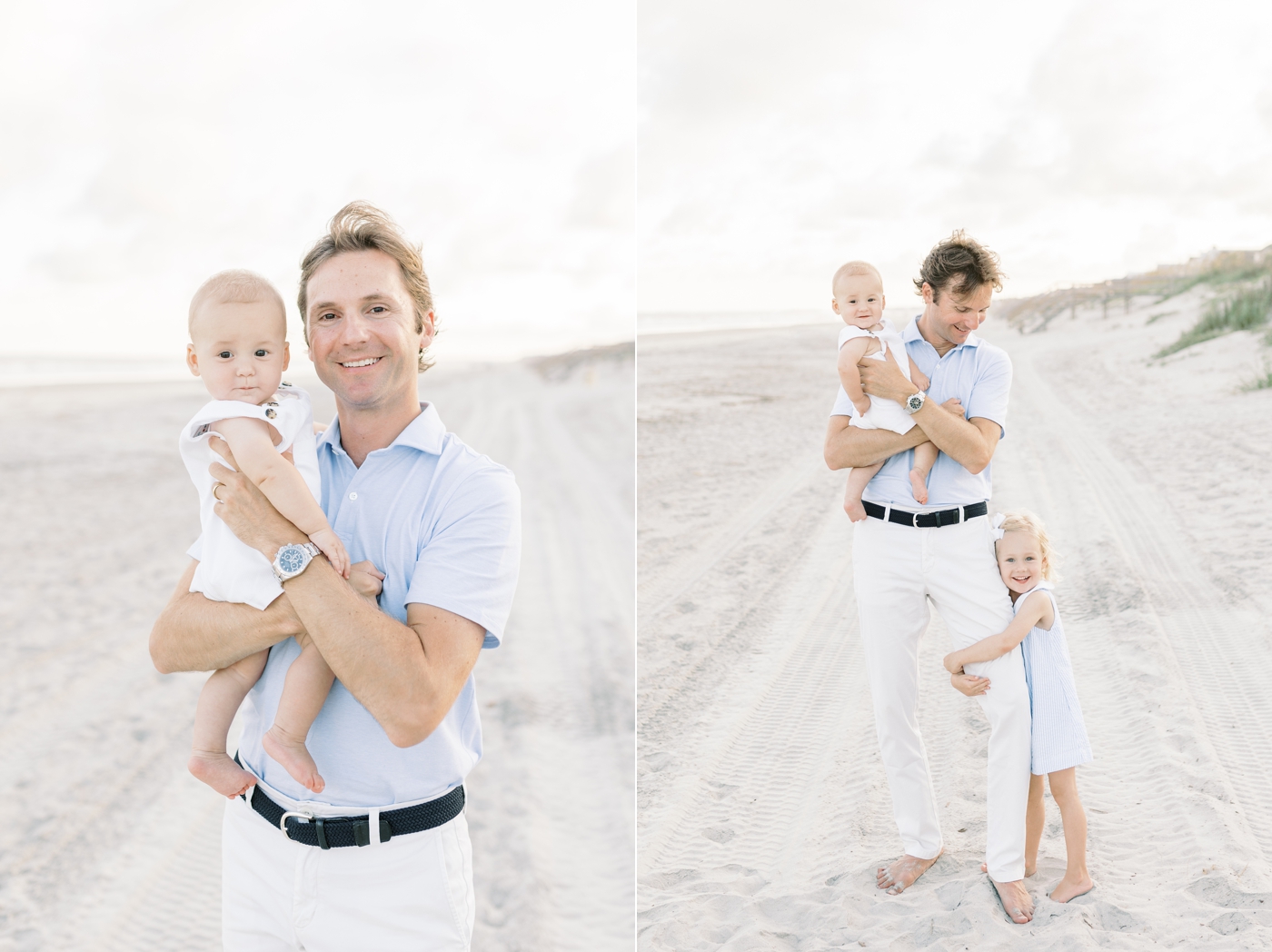Dad and his little ones on the beach | Photo by Caitlyn Motycka Photography.
