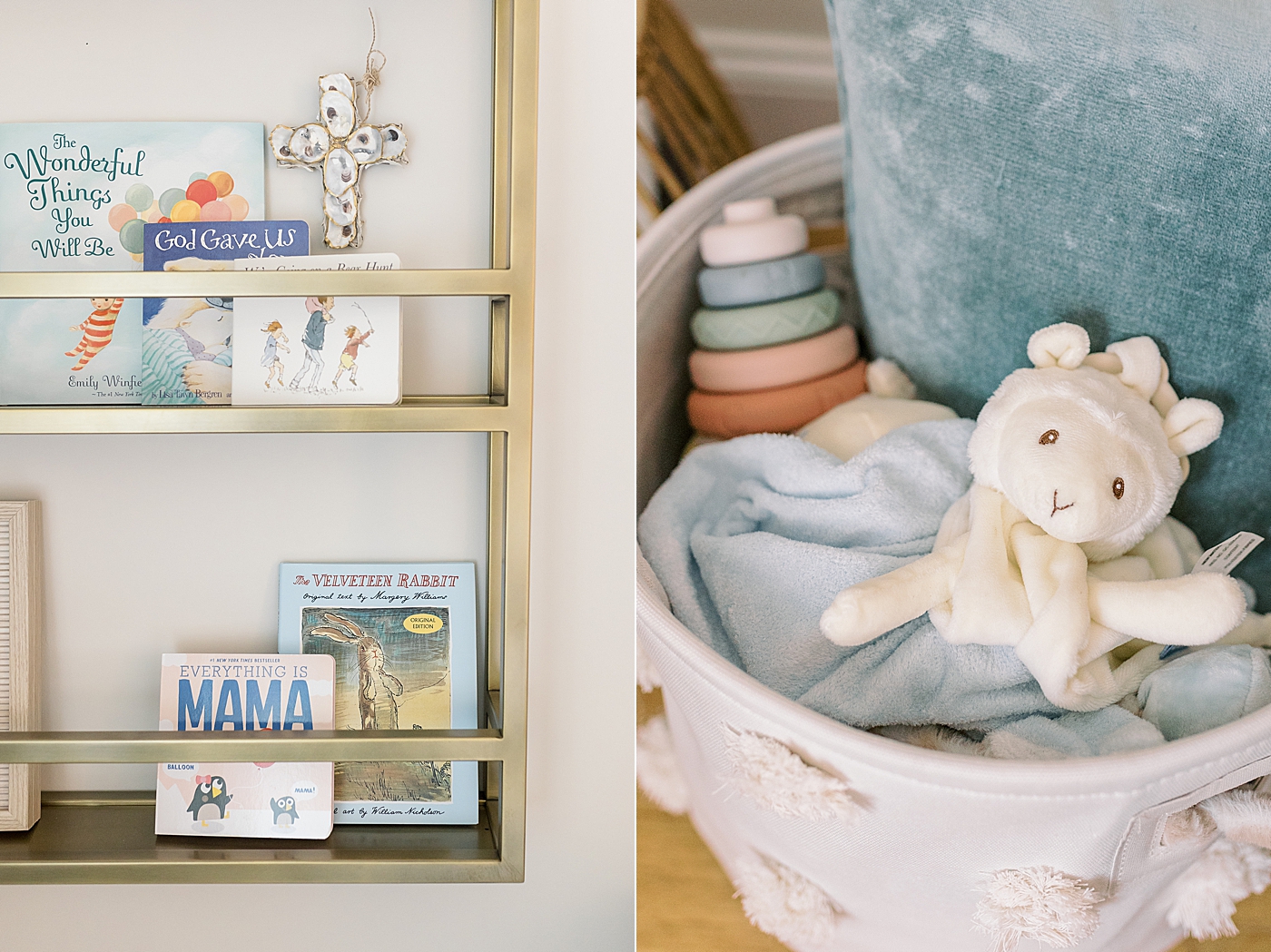 Details from baby boy nursery with books and lovies | Photo by Caitlyn Motycka Photography