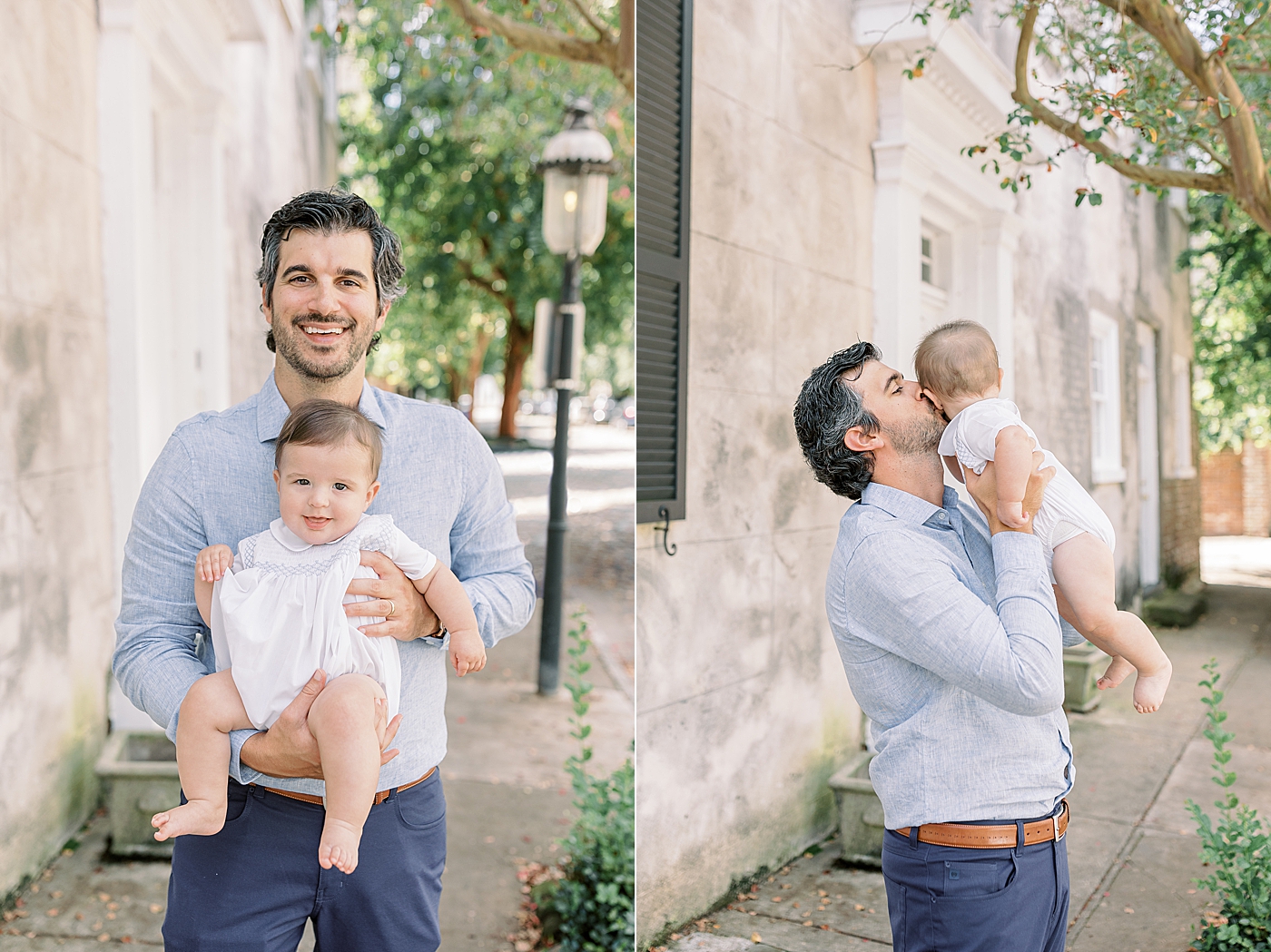 Side-by-side images of dad holding and kissing baby | Images by Caitlyn Motycka